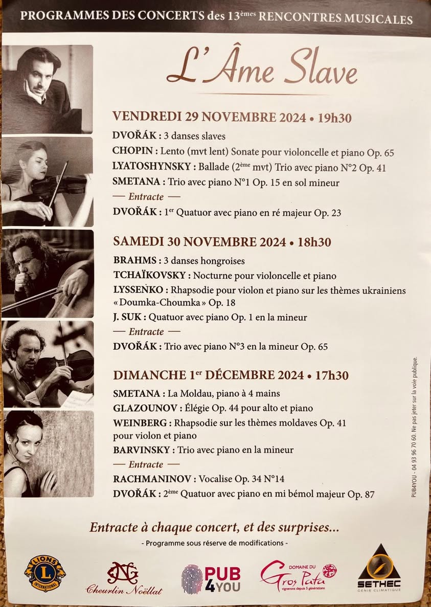 Affiche. Nice. L|Âme Slave. Les 13èmes rencontres musicales du Negresco. Programme. 2024-11-29